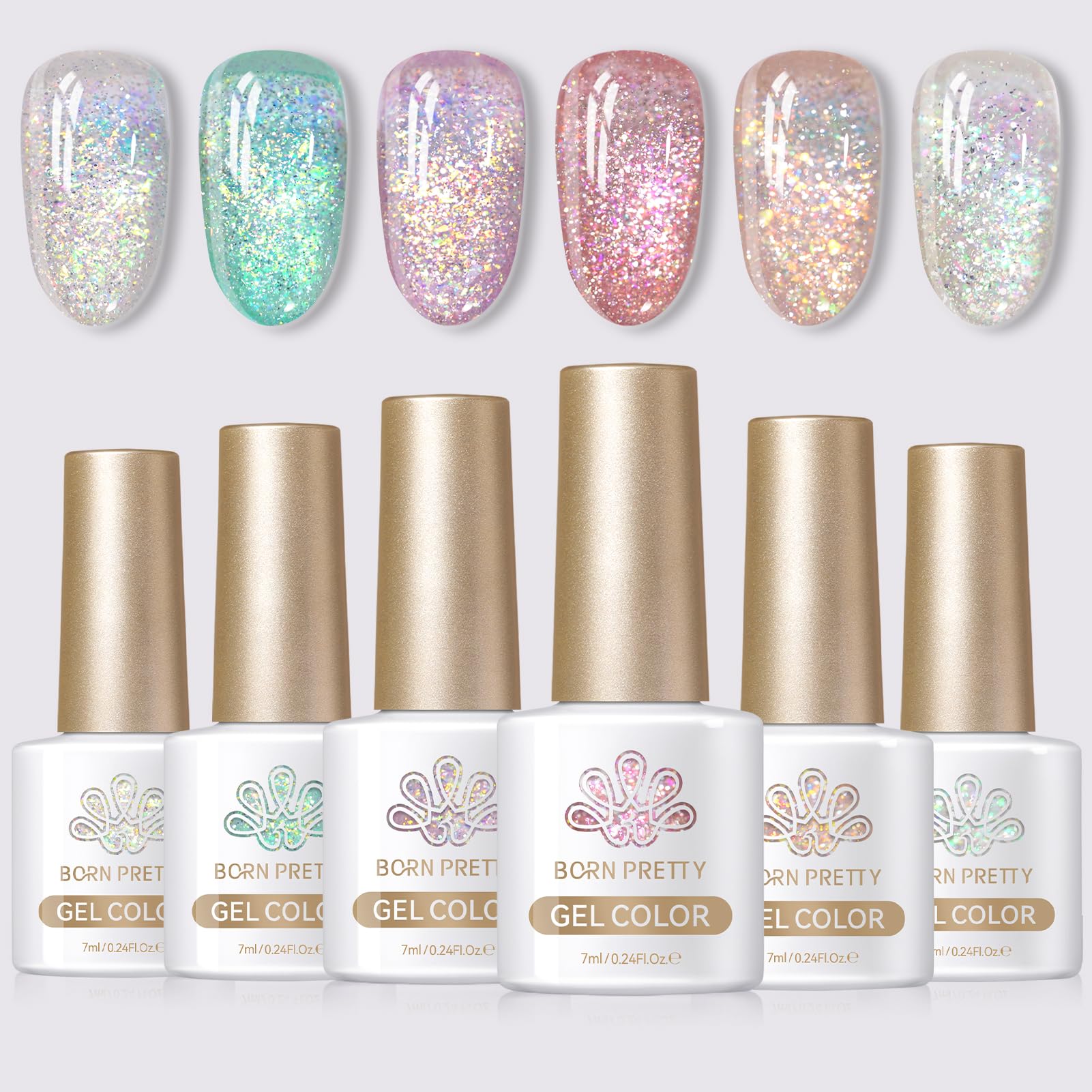 Born Pretty front packaging showing six 7ml bottles and spring shades for easy selection