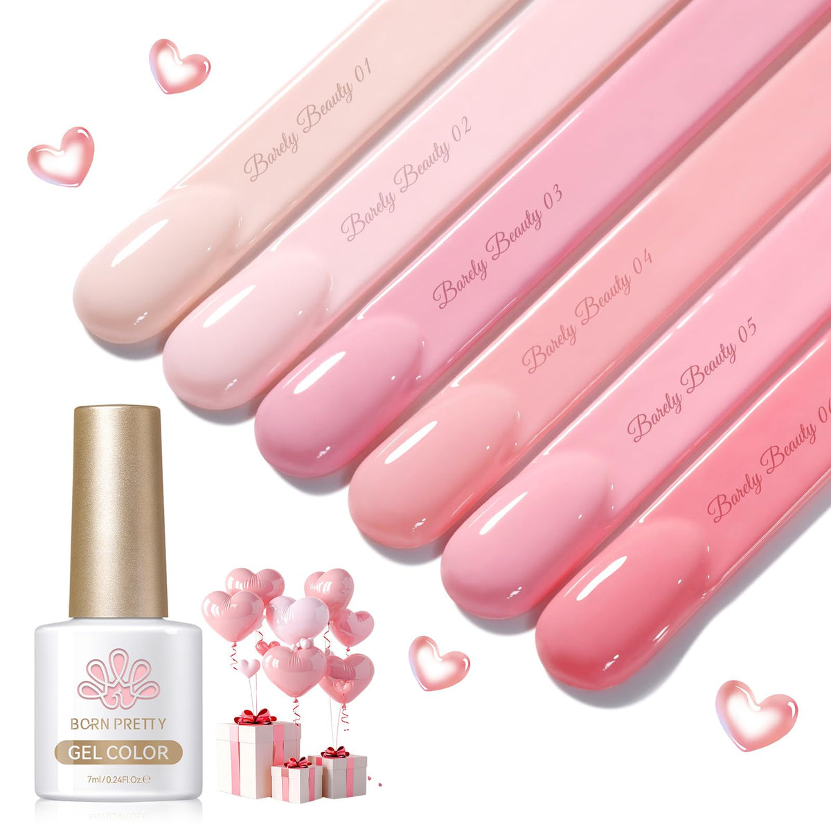 Born Pretty front packaging showing six nude pink bottles and clear labeling for easy selection
