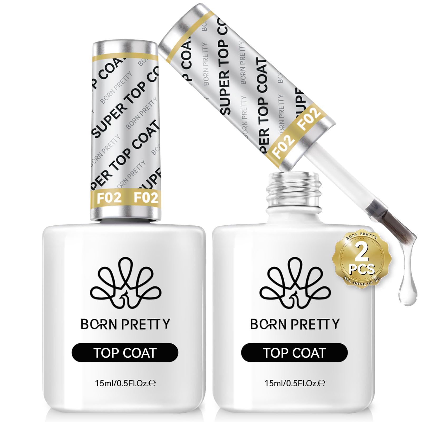 Born Pretty front packaging showing two 15ml bottles and glossy finish benefit