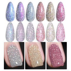 Born Pretty front packaging showing six glitter gel bottles and benefits