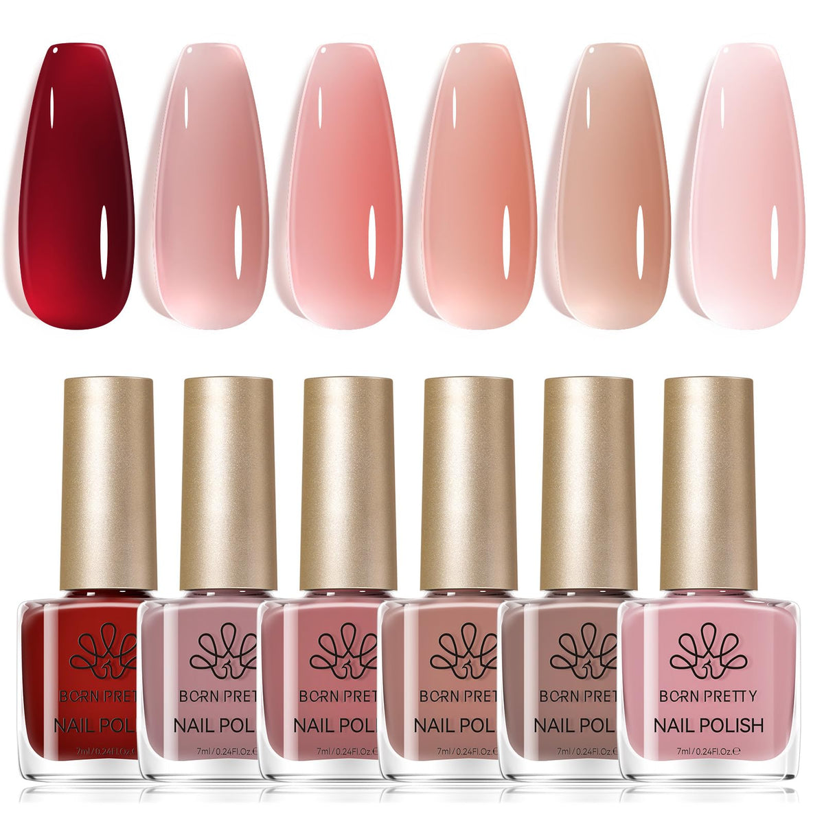 Born Pretty front packaging showing six jelly polish bottles and benefits
