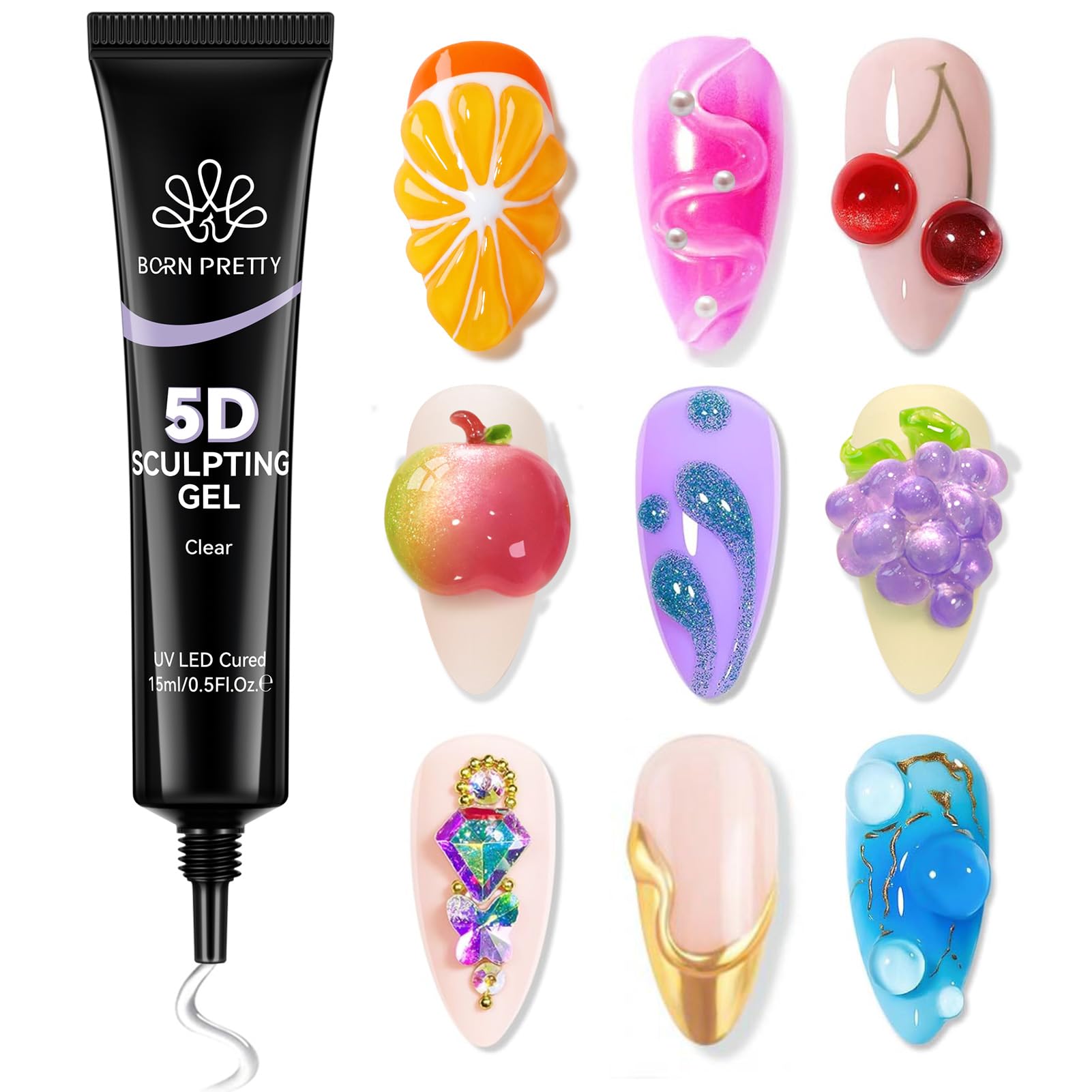 Born Pretty front tube showing 15ML sculpting gel for precise shaping and quick setup