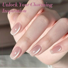 Born Pretty full manicure on model hands highlighting luminous pink moonlight shine