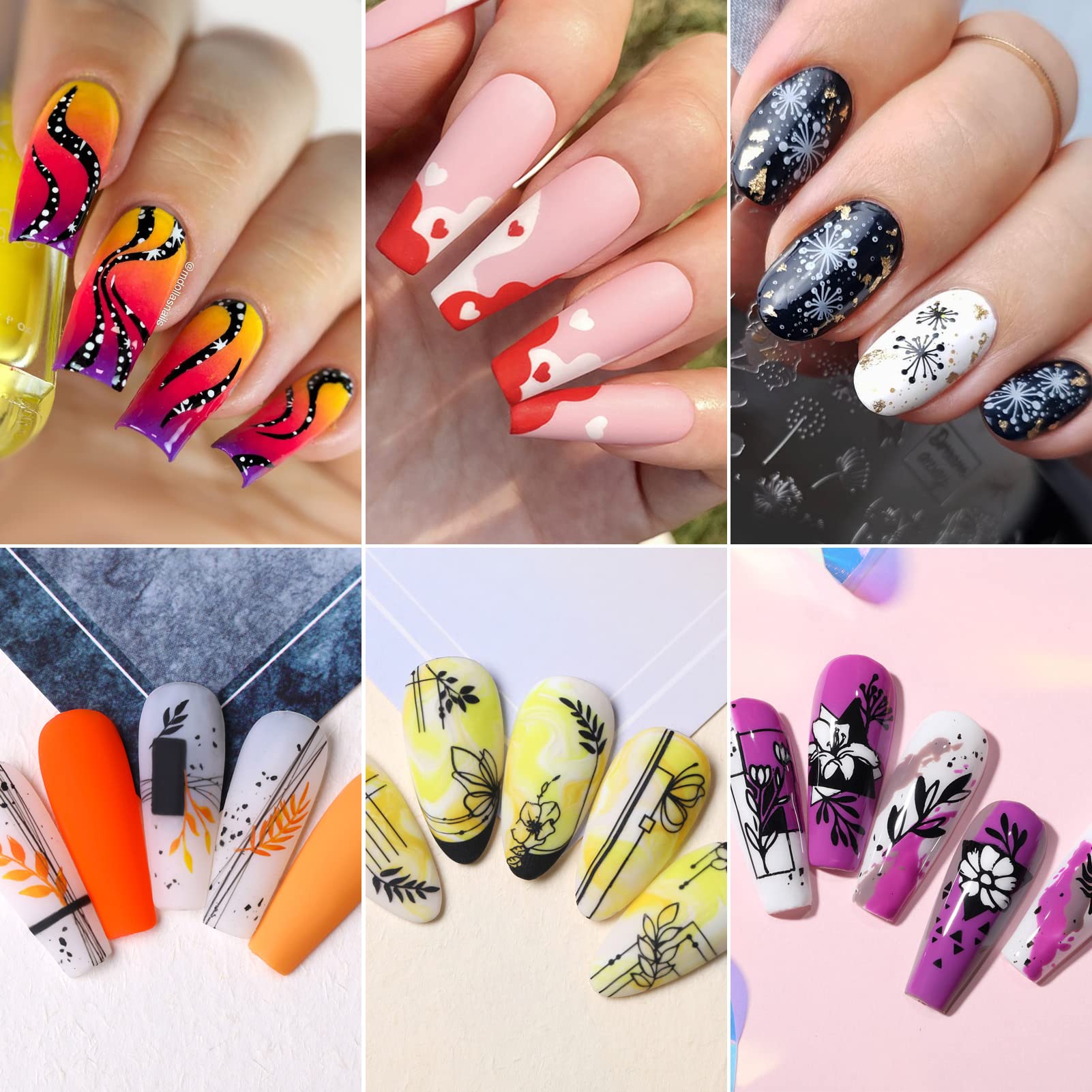 Born Pretty full set arranged flat to show variety of leaf and floral patterns for creativity