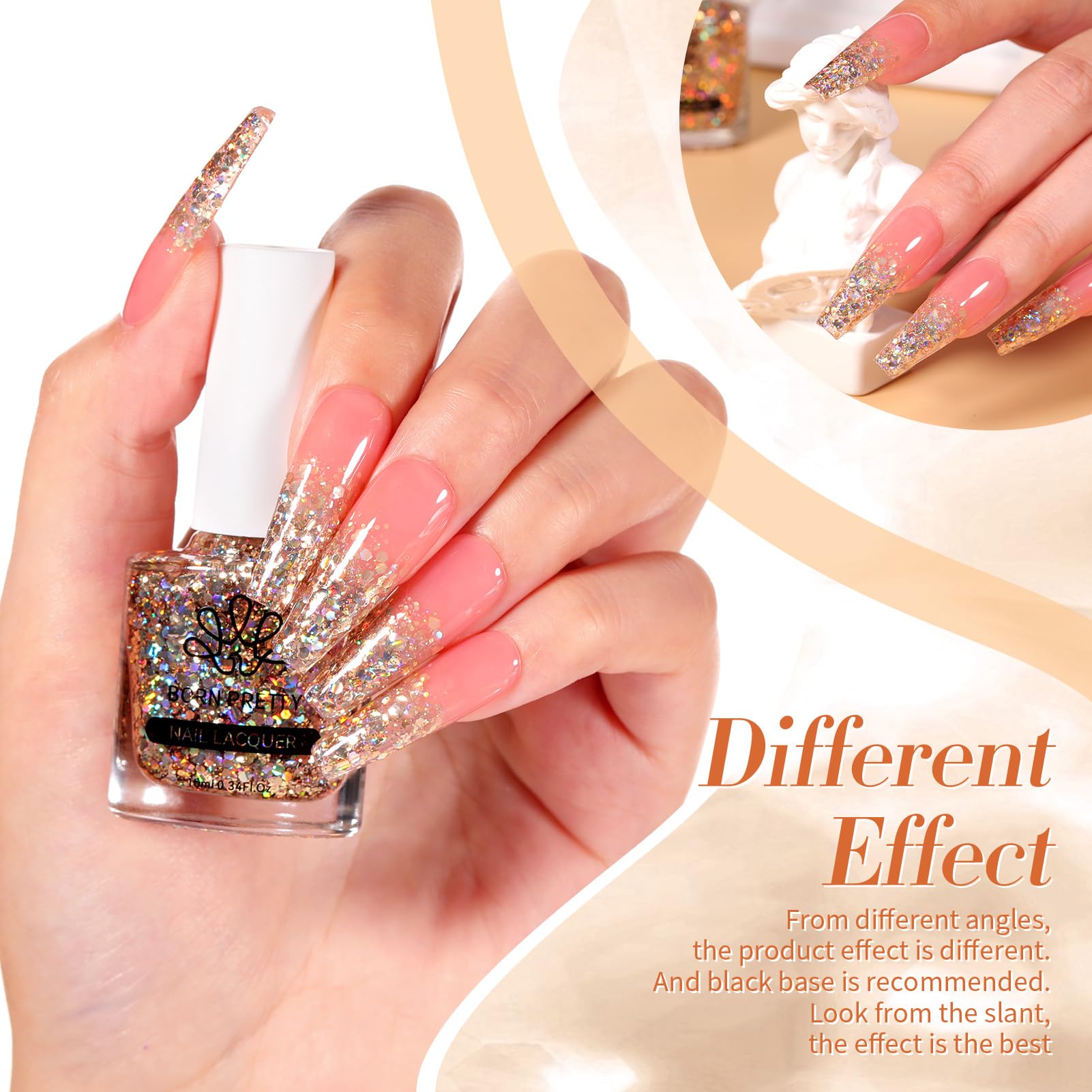 Born Pretty glitter texture close-up showing holographic flecks for multidimensional sparkle benefit