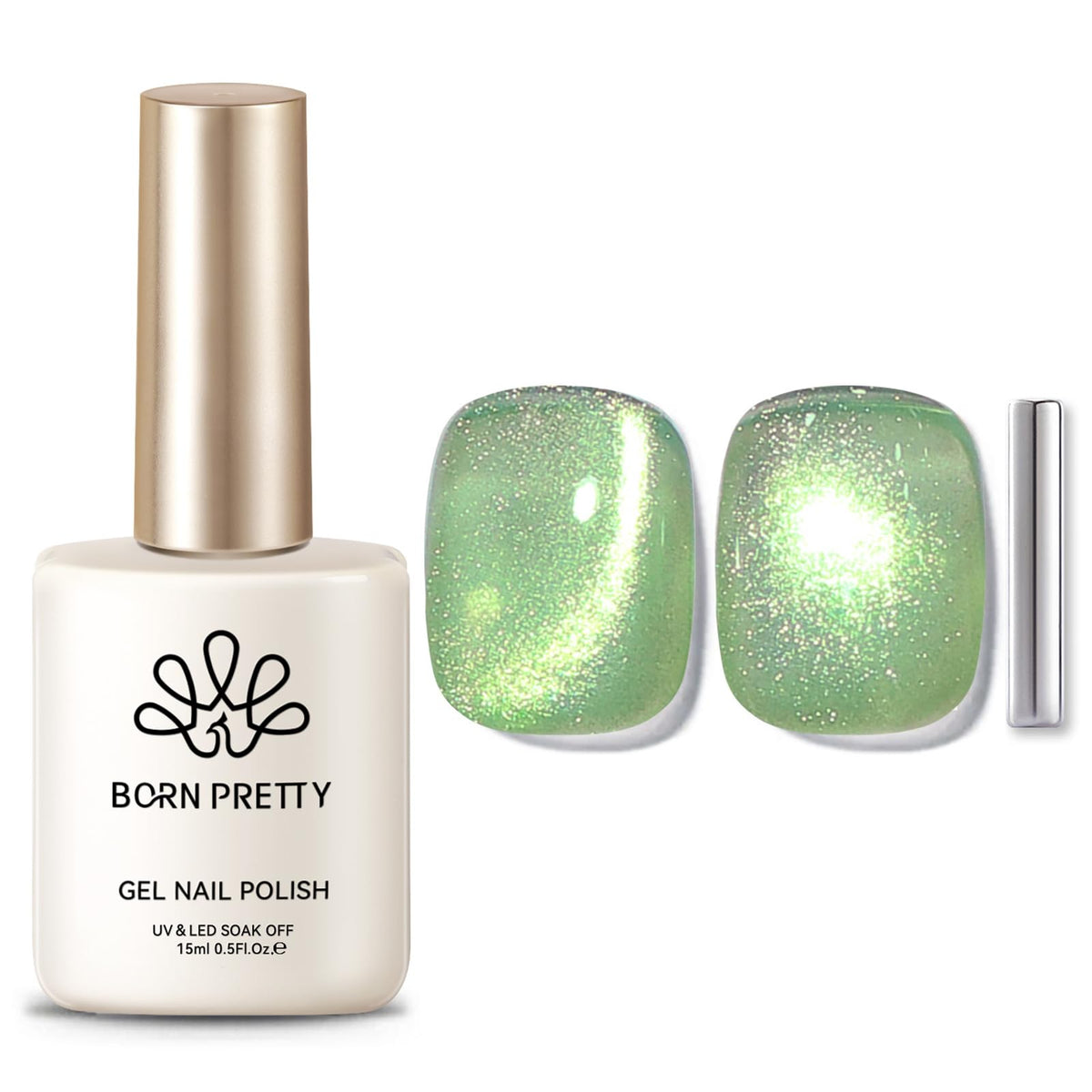 Born Pretty front bottle showing green cat eye gel polish and compact size benefit