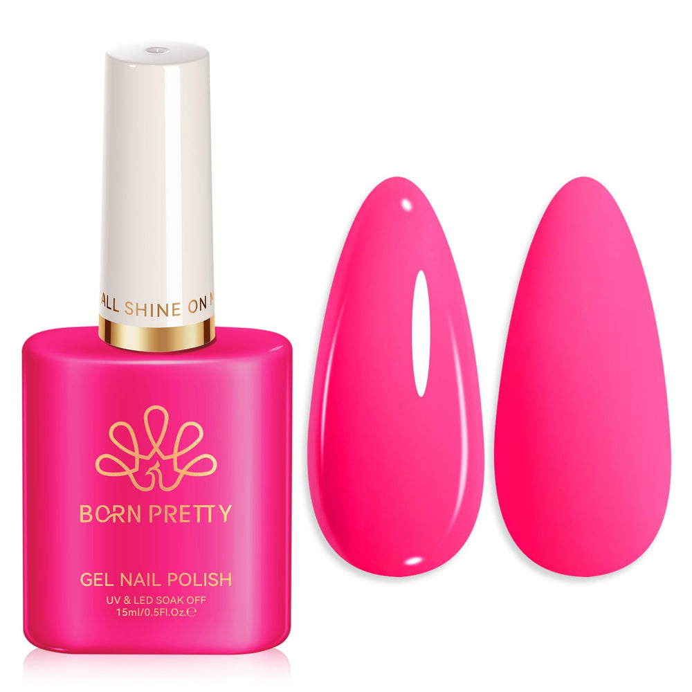 Born Pretty bottle front showing neon hot pink color and glossy finish
