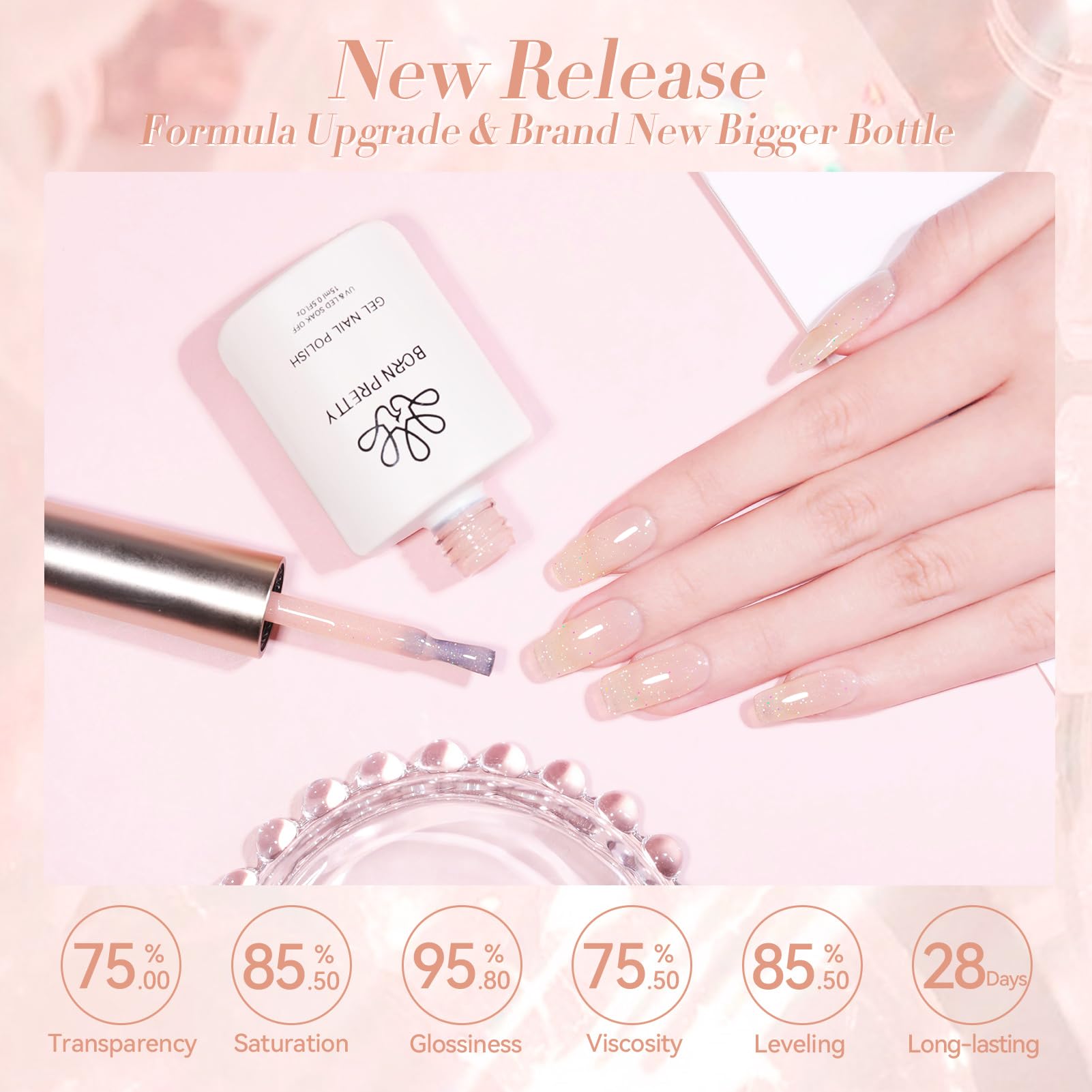 Born Pretty used in a salon manicure, illustrates salon-grade glossy result