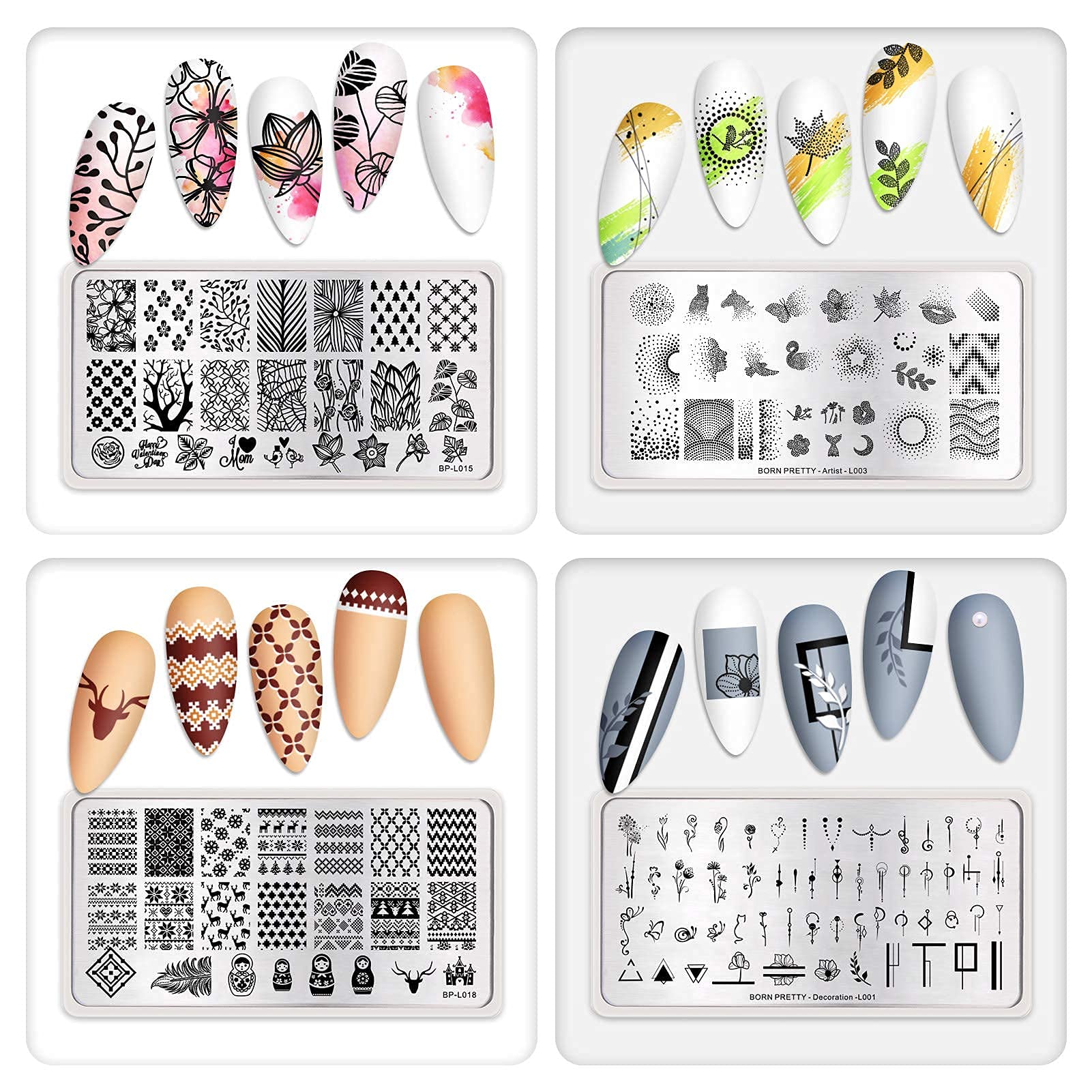 Born Pretty kit packaging flatlay showing included plates and gift-ready presentation