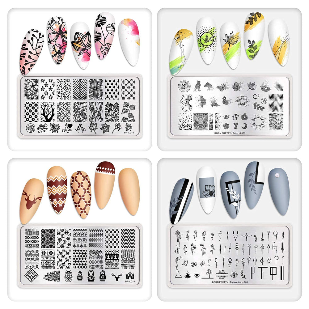 Born Pretty kit packaging flatlay showing included plates and gift-ready presentation