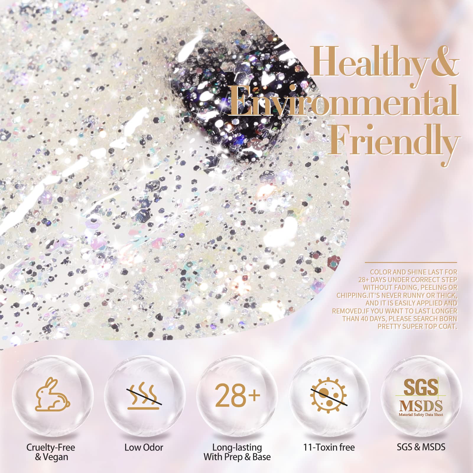 Born Pretty label details highlighting low-odor formula and usage information
