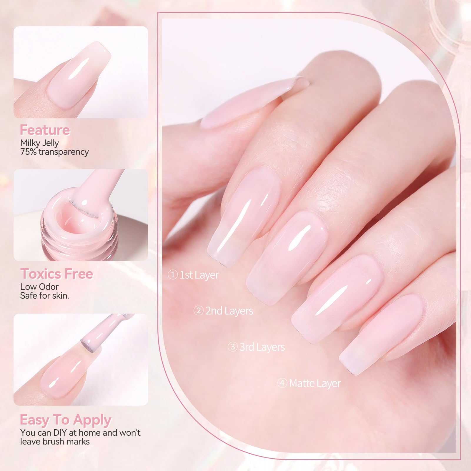 Born Pretty layered comparison showing 1–3 coats effect and customizable opacity benefit
