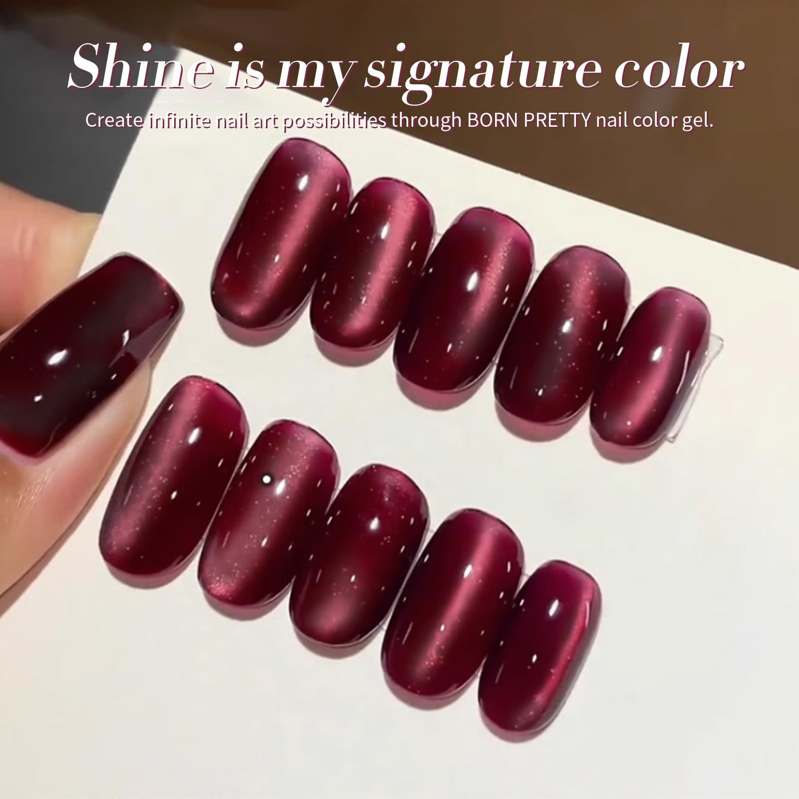 born pretty styled hand with manicure showing salon-quality glossy finish