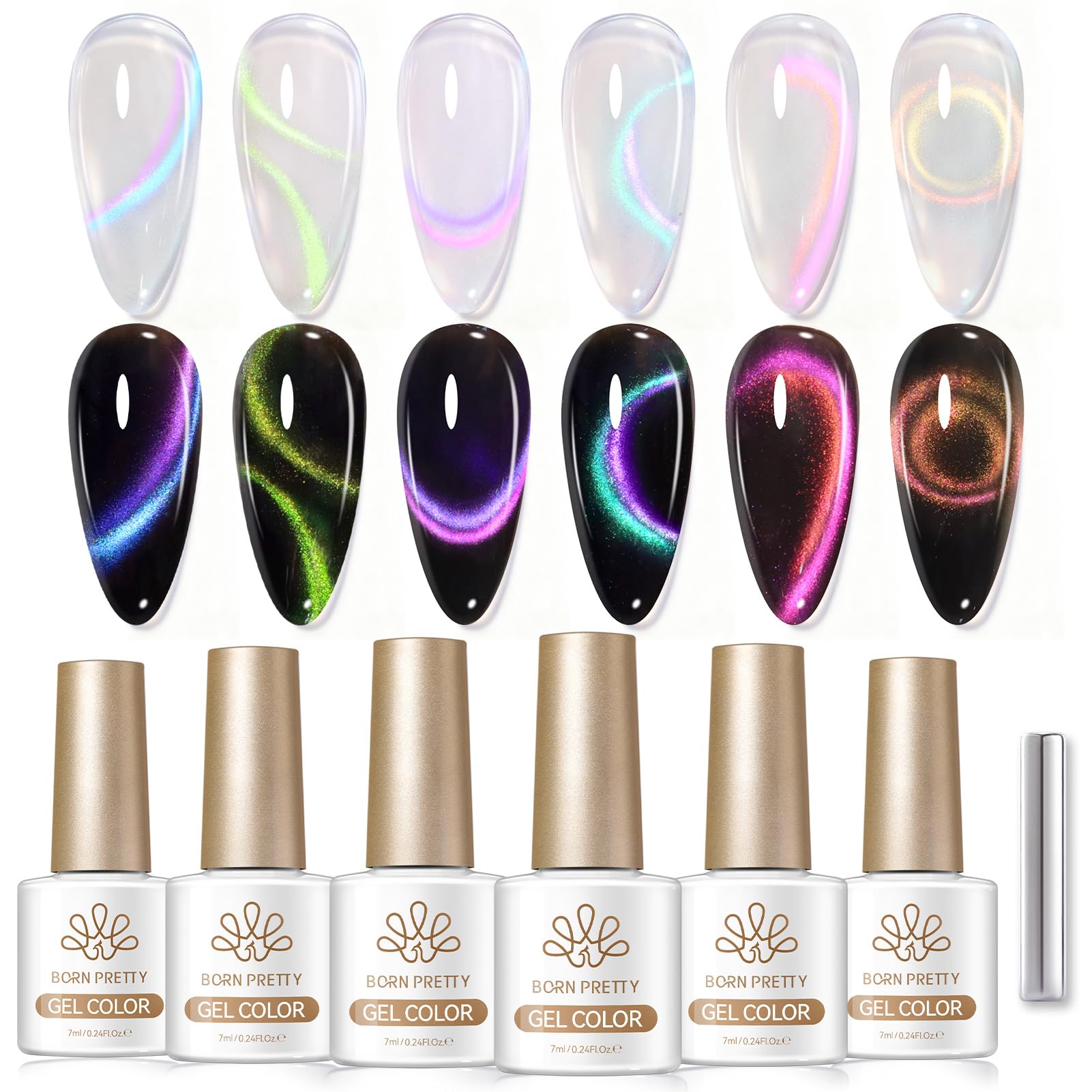 Born Pretty finished manicure on hands showcasing mermaid holographic shine