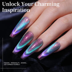 Born Pretty magnet held over wet polish forming cat-eye stripe for quick salon effect