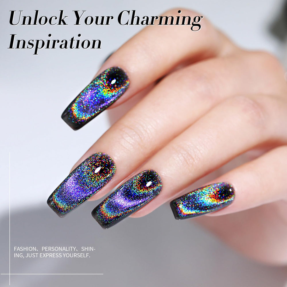 Born Pretty nail swatches from multiple angles showing shifting holographic shine