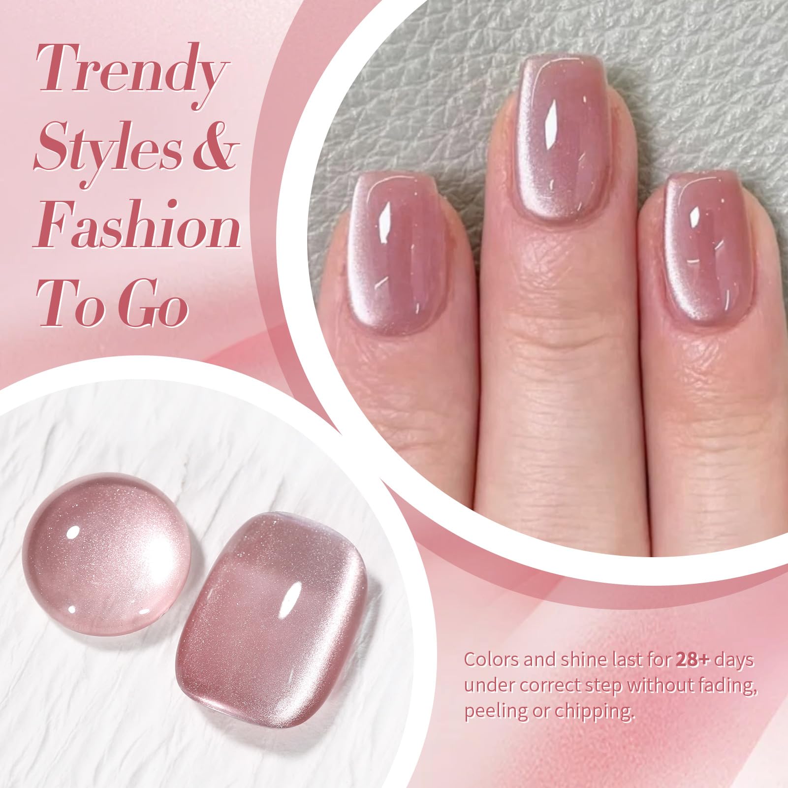 Born Pretty single nail swatch showing dried rose cat-eye shimmer for glam nails