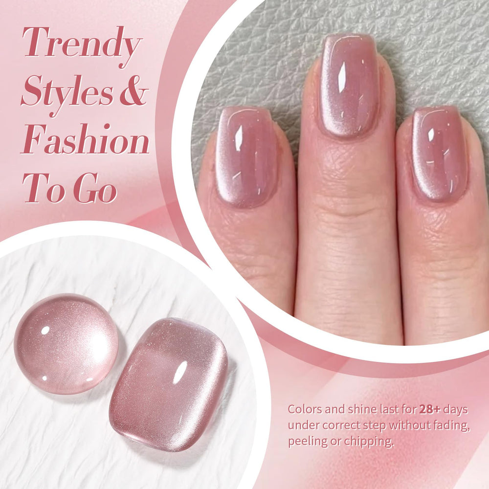 Born Pretty single nail swatch showing dried rose cat-eye shimmer for glam nails