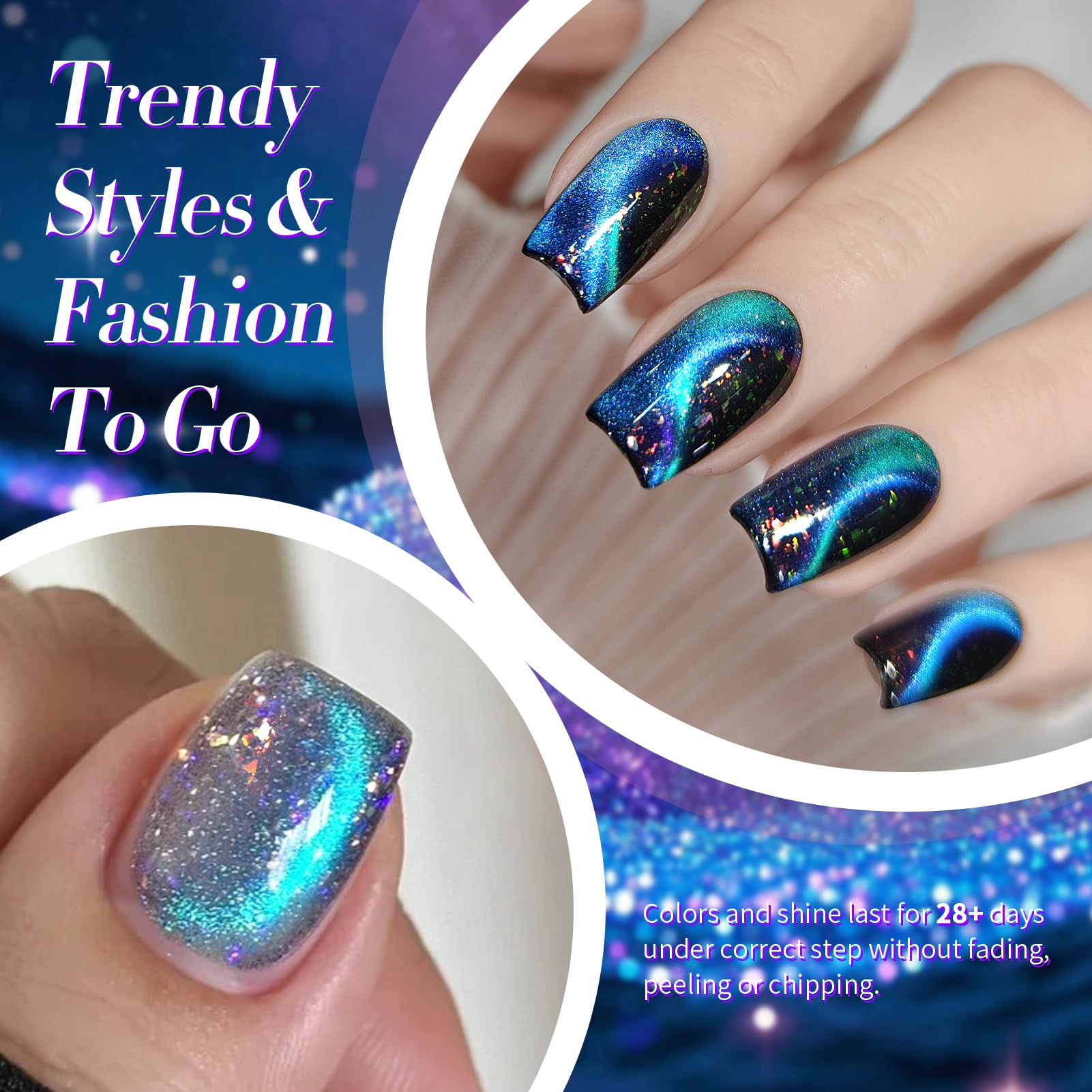 BORN PRETTY nail swatch on a single finger showcasing starry blue magnetic effect