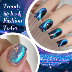 BORN PRETTY nail swatch on a single finger showcasing starry blue magnetic effect