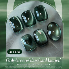 Born Pretty nail swatch wheel displaying green holographic cat-eye variations for inspiration