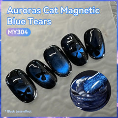 Born Pretty finished nails in Blue Tears showing reflective cat-eye benefit