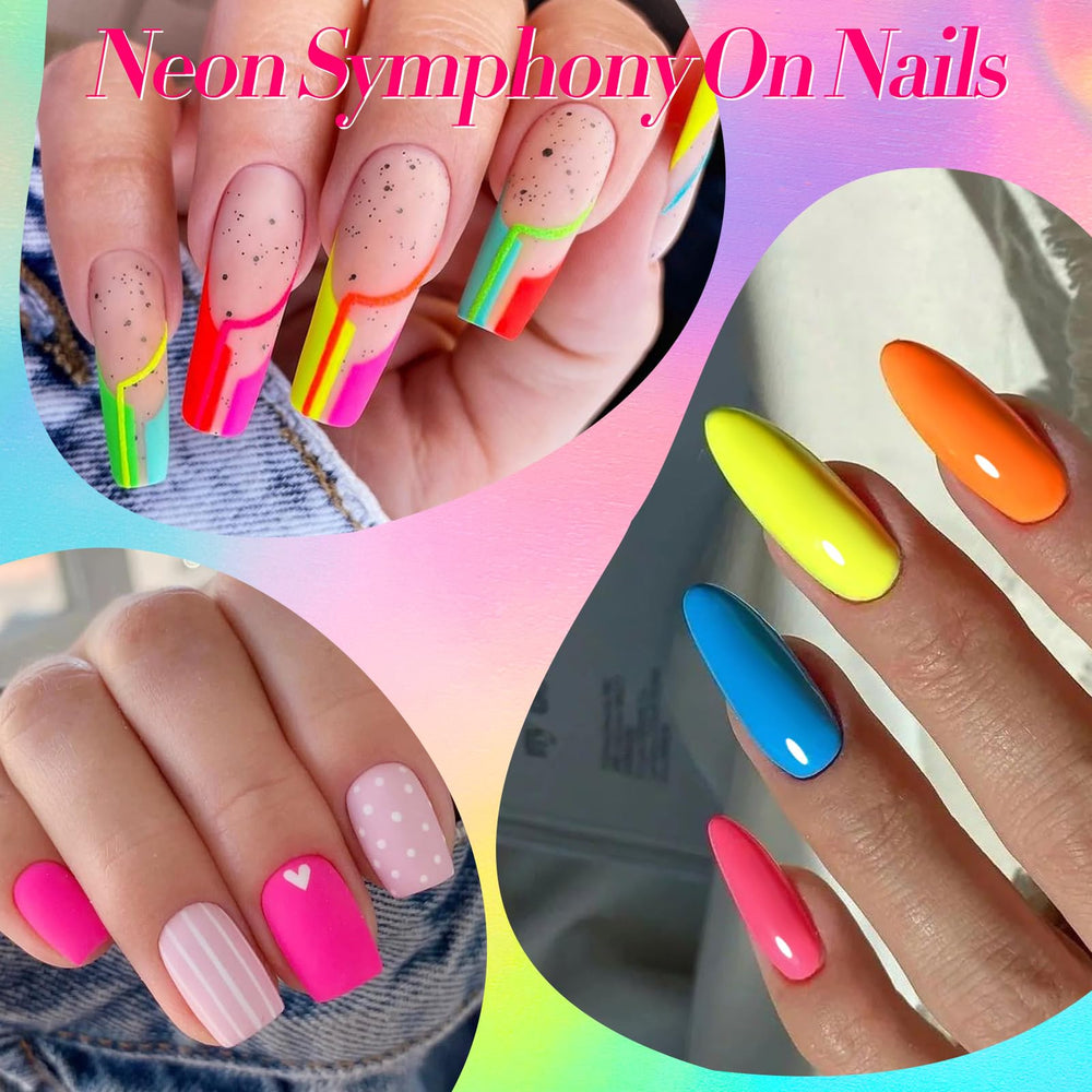 Born Pretty bottles flatlay on neutral background highlighting the glossy neon shades for styling