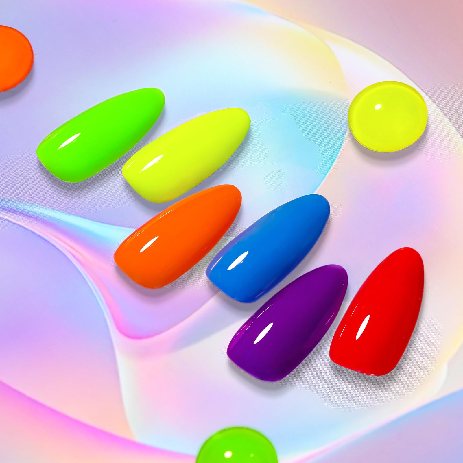 Born Pretty bottles lined up displaying bright neon rainbow shades for bold nails