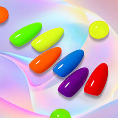 Born Pretty bottles lined up displaying bright neon rainbow shades for bold nails