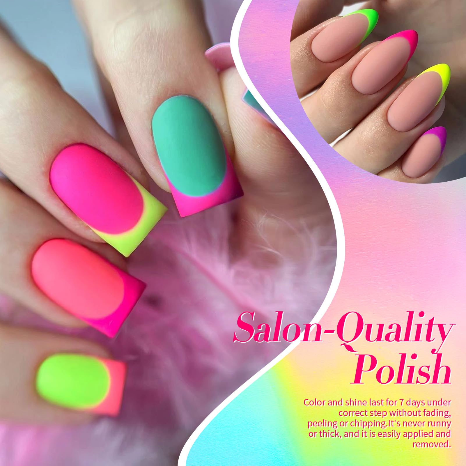 Born Pretty row of thumb swatches showing each neon shade for quick color comparison and choice