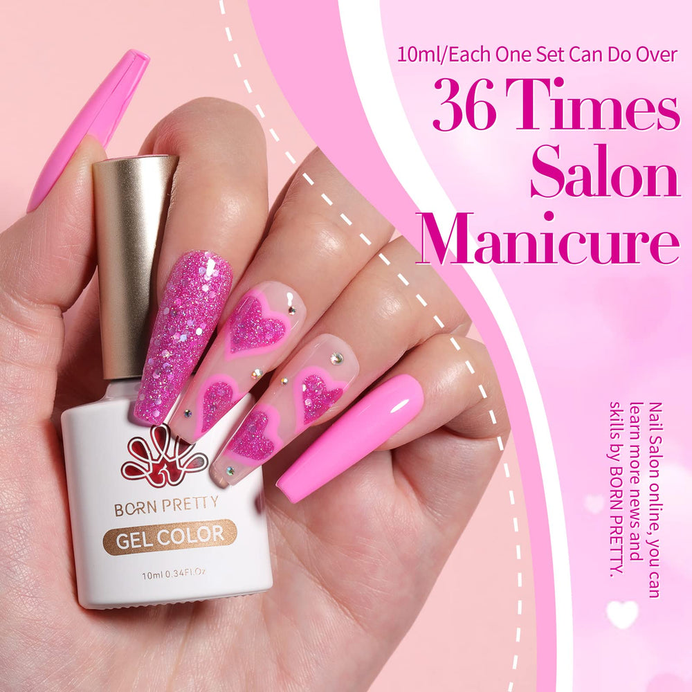 Born Pretty on-nails salon-style manicure showing glossy neon-pink finish