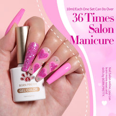 Born Pretty on-nails salon-style manicure showing glossy neon-pink finish