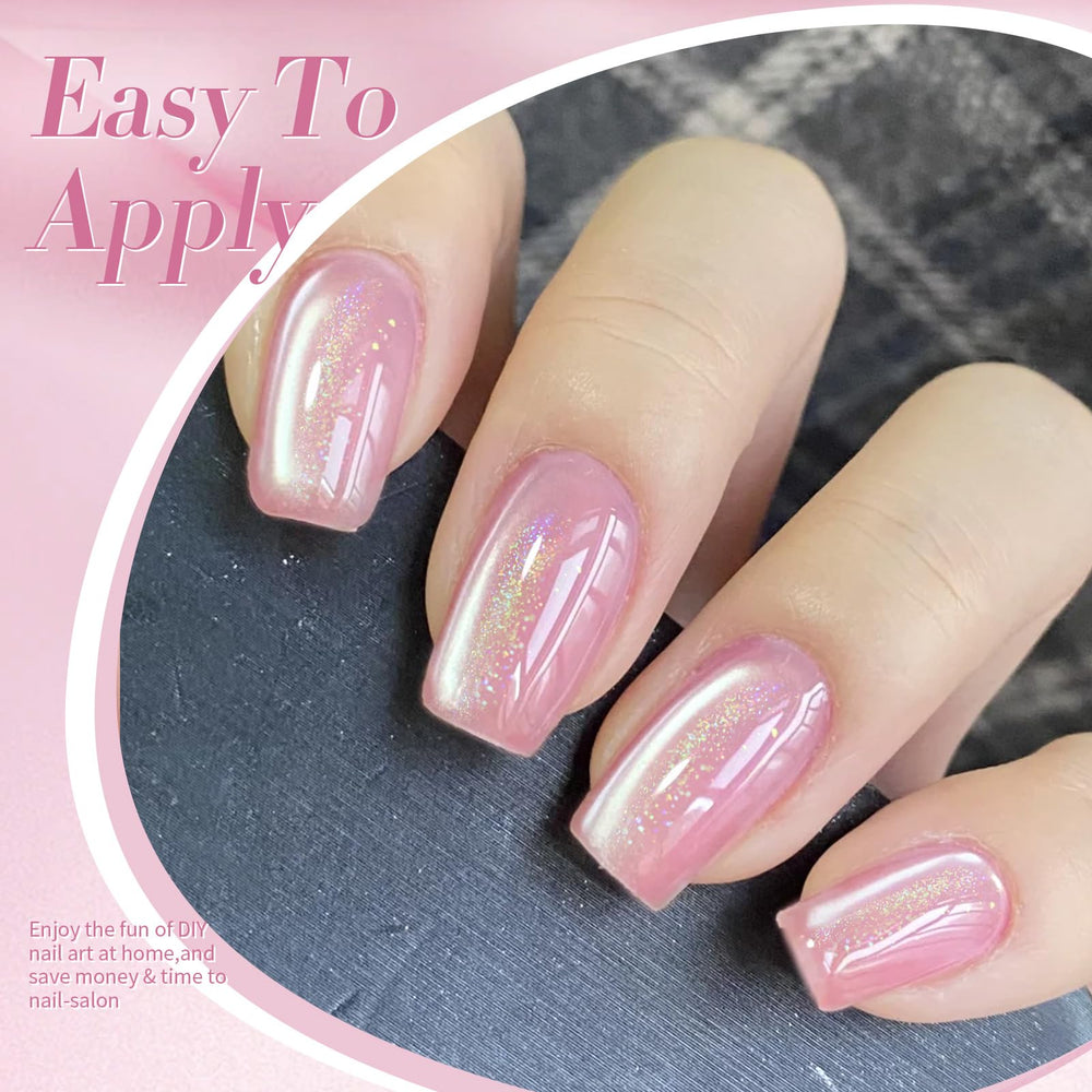born pretty nails under dim light showing rainbow flashes and mirror shine benefit: eye-catching depth