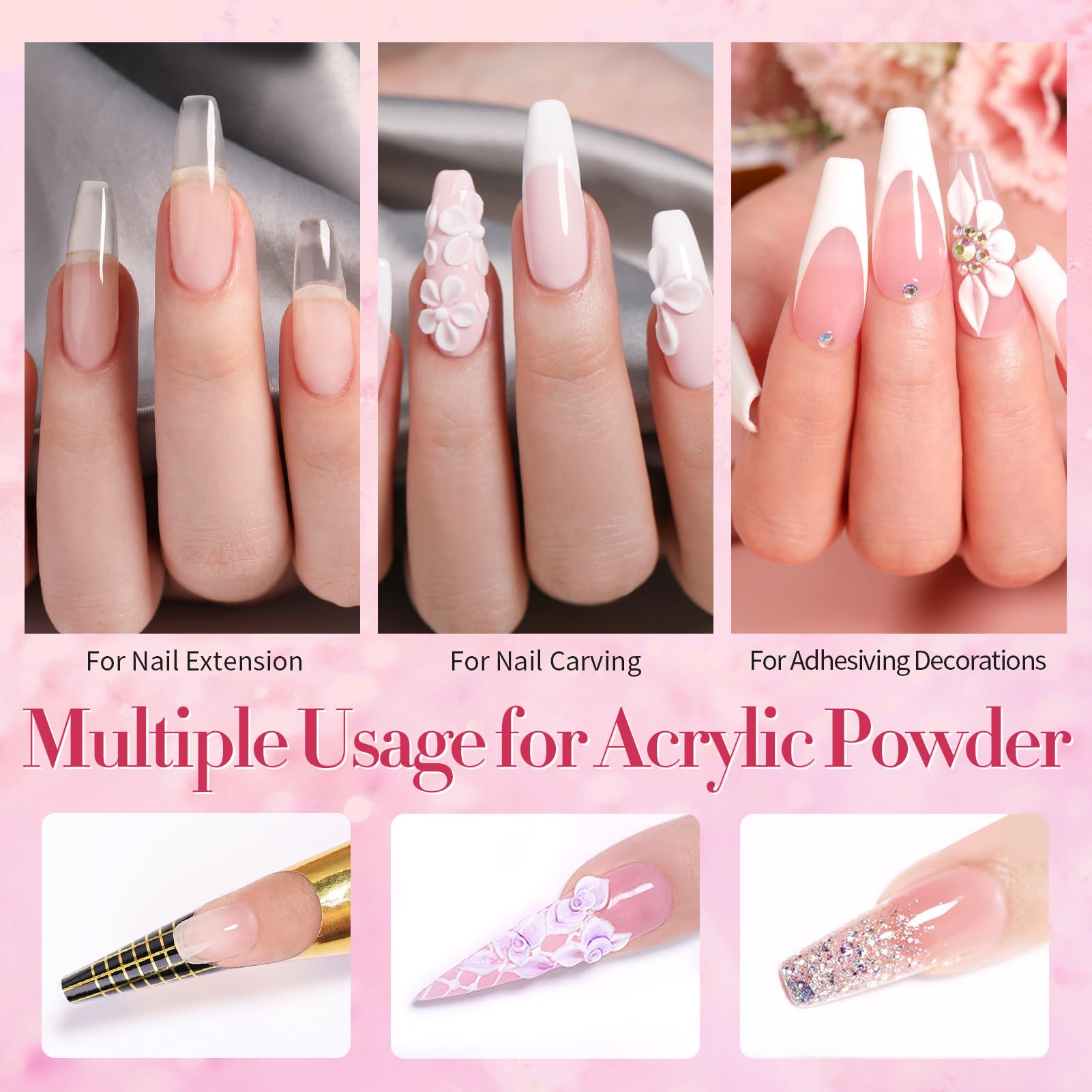 Born Pretty pink acrylic powder jar shown for natural-looking bases