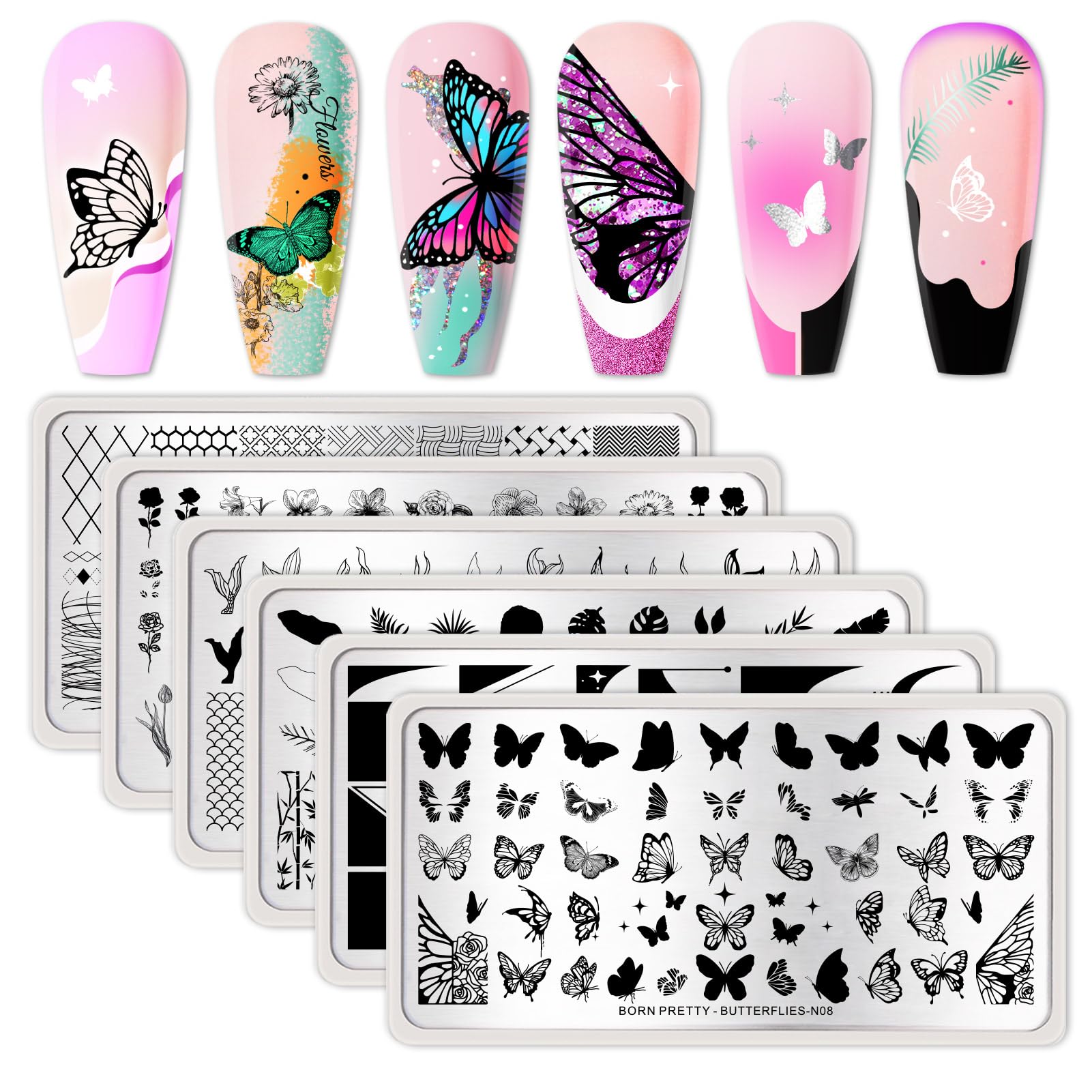 Born Pretty front packaging showing six nail stamping plates and kit benefits