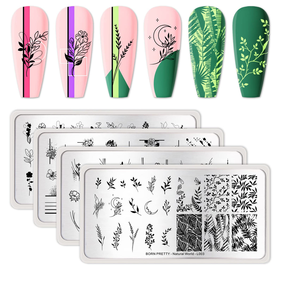 BORN PRETTY plate front view showing floral designs and clear engraving benefit precision