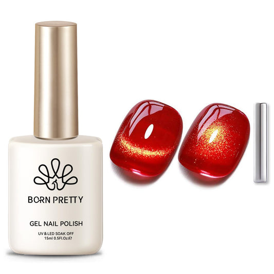 BORN PRETTY red bottle front showing vibrant polish and ceramic-like shine benefit