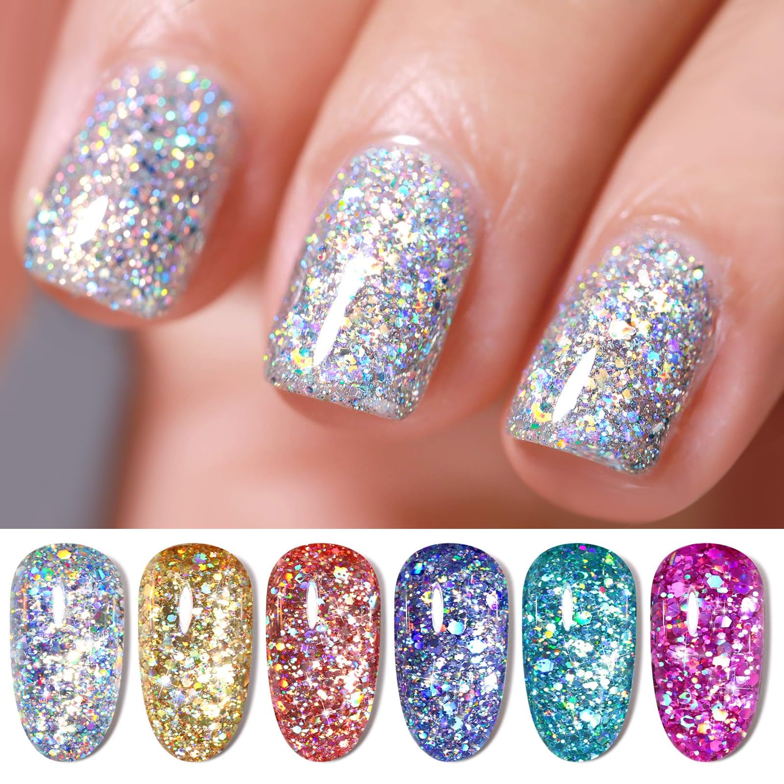 Born Pretty reflective flash effect close-up showing holographic sparkle for photos