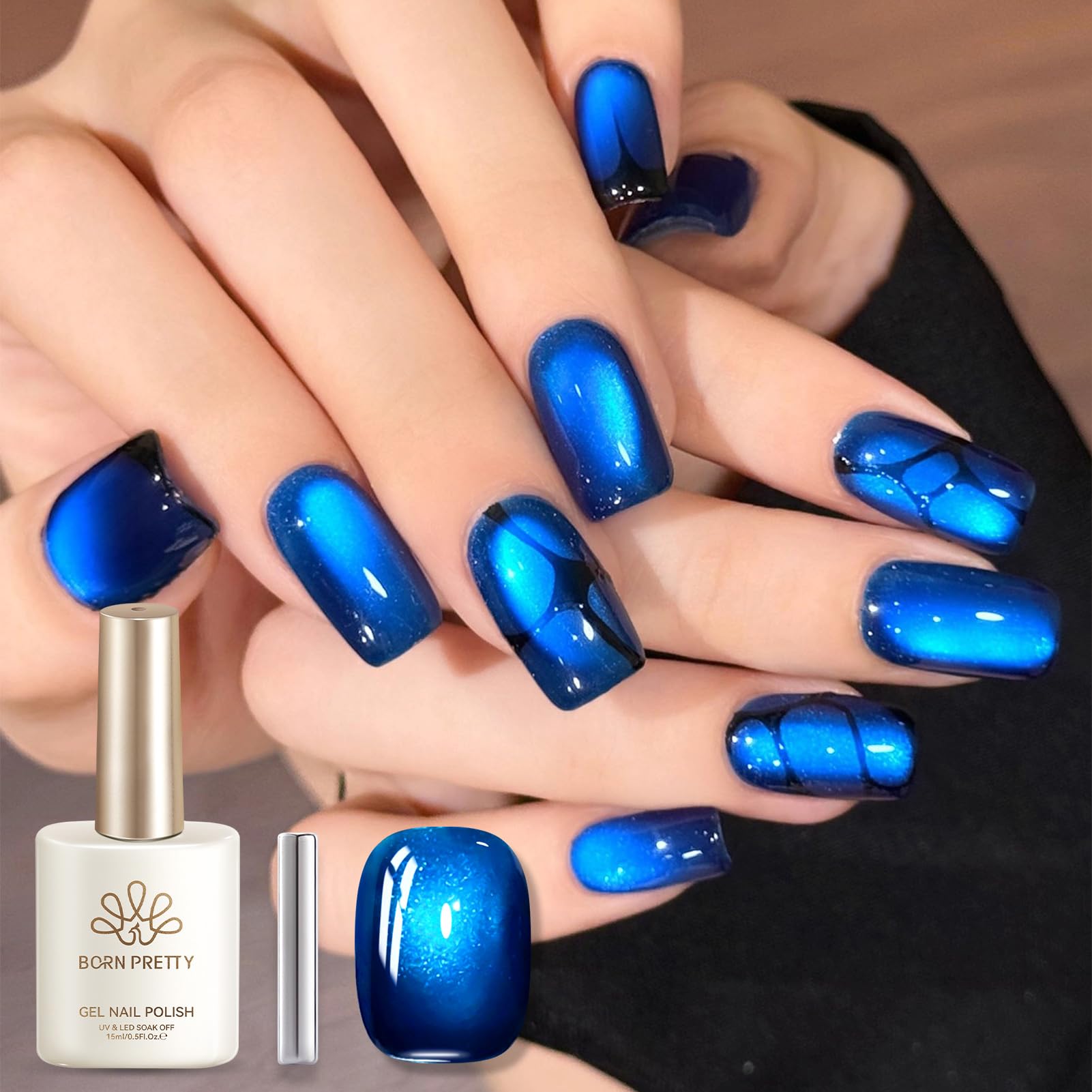 Born Pretty bottle front view showing glossy royal blue finish benefit