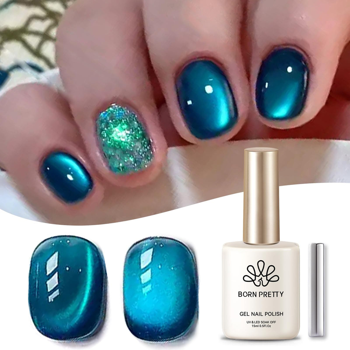 Born Pretty sea blue bottle front view showing glossy gel and color benefit