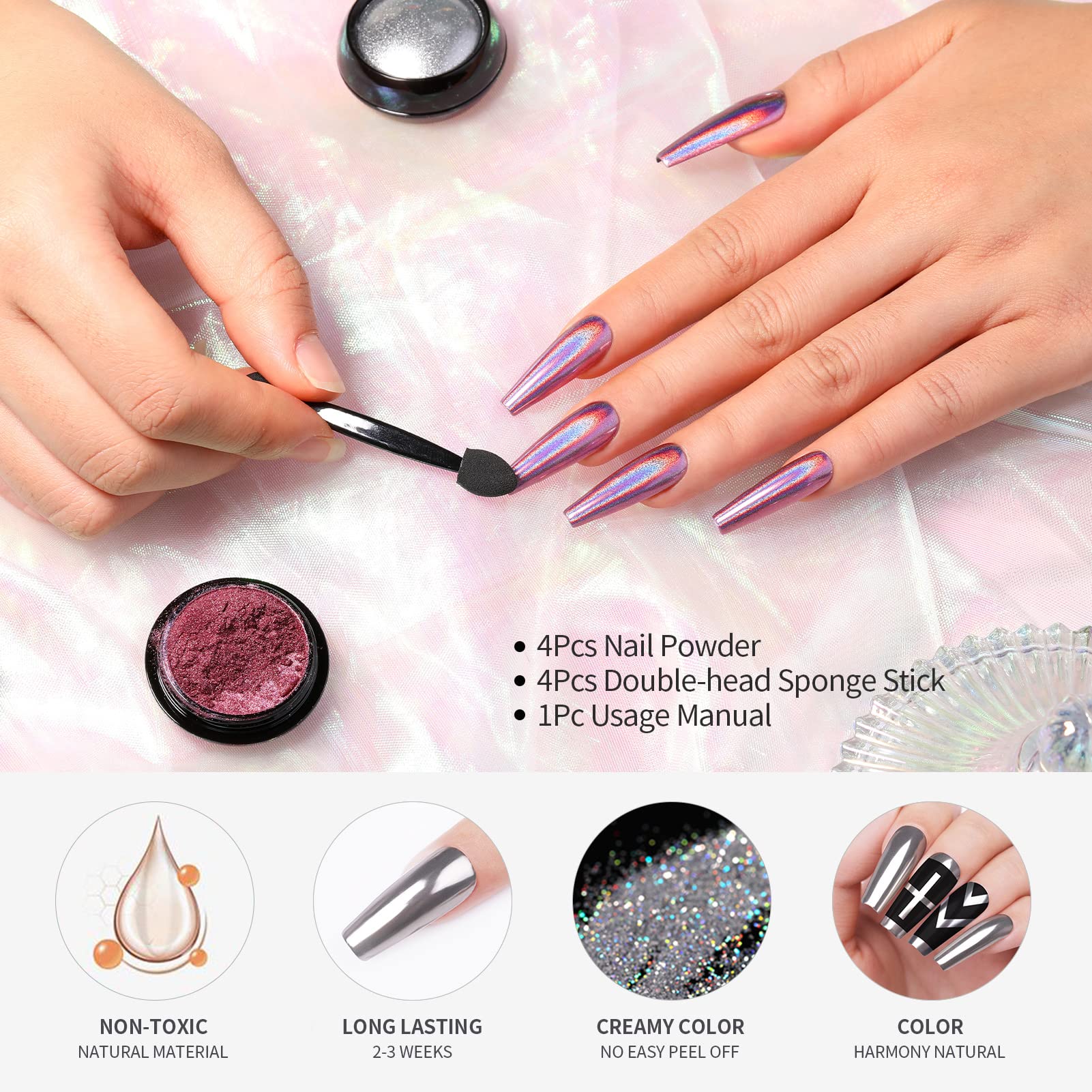 Born Pretty silver mirror powder texture showing smooth metallic finish benefit