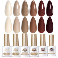 Born Pretty six-bottle set front view showing neutral brown variety and convenience