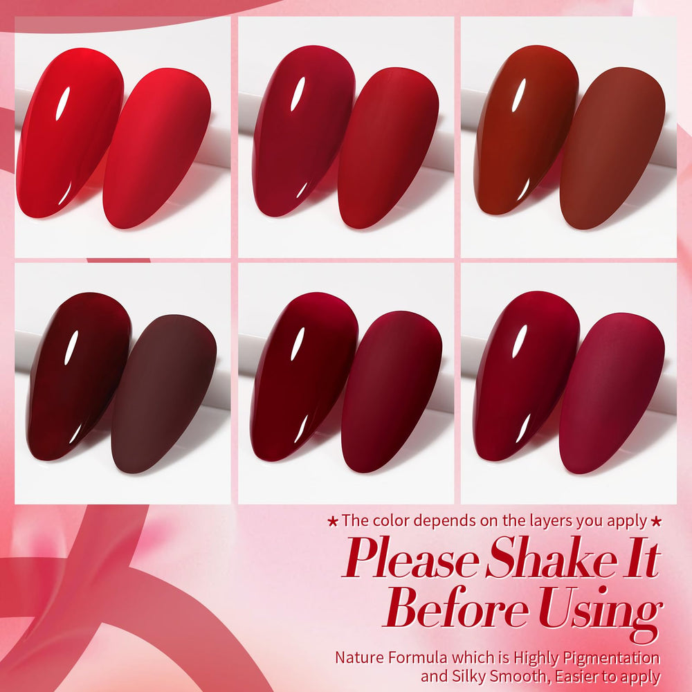 Born Pretty six bottles arranged to display varied burgundy and wine shades