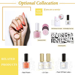 Born Pretty finished manicure with stamped flowers depicting polished salon-style results