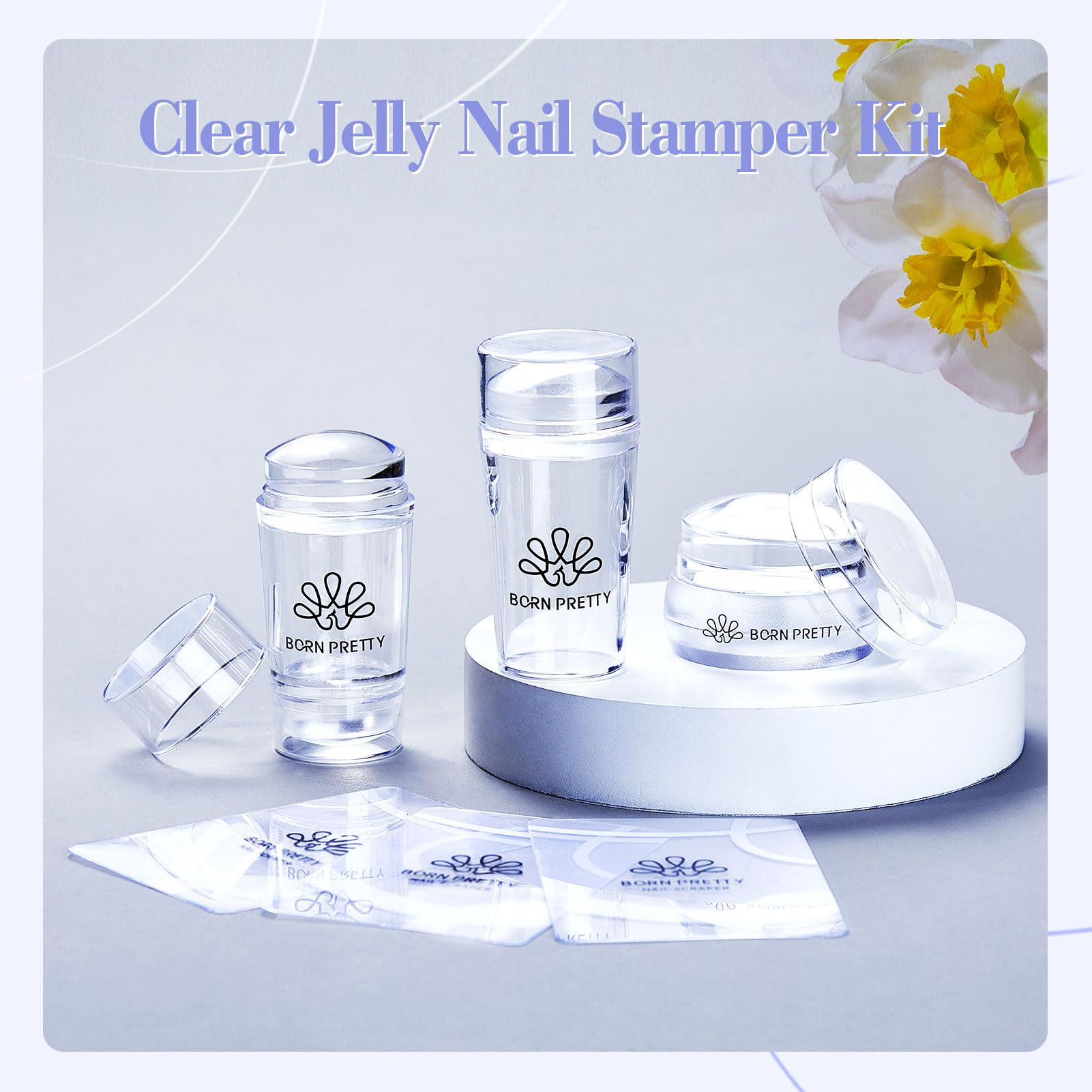 Born Pretty stamper next to a stamping plate illustrating pattern pick-up ease