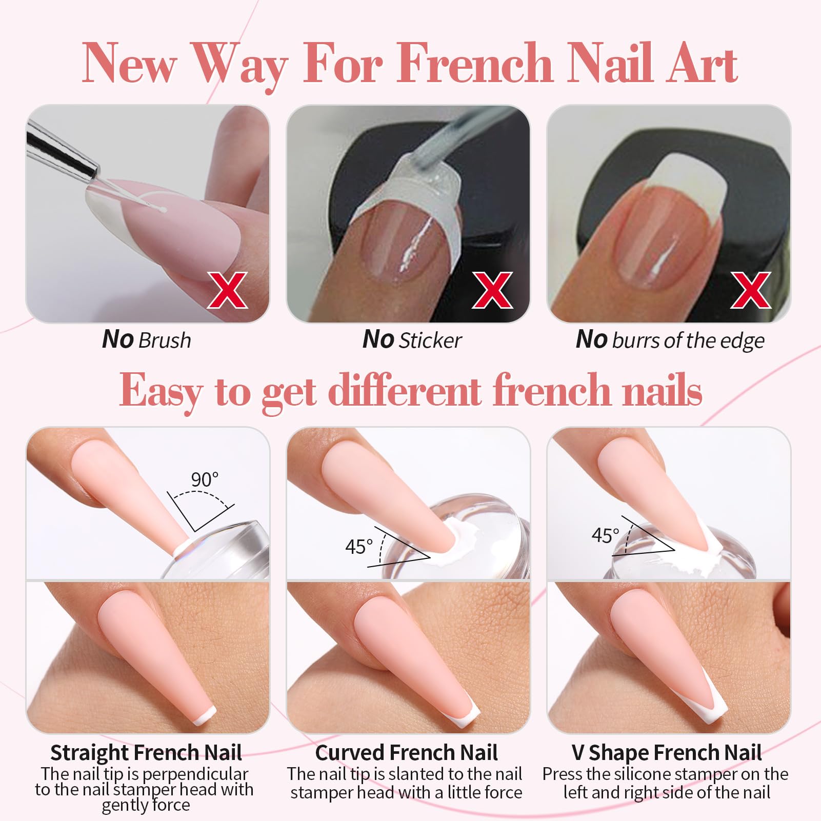 Born Pretty stamper in use pressing a French tip for neat application