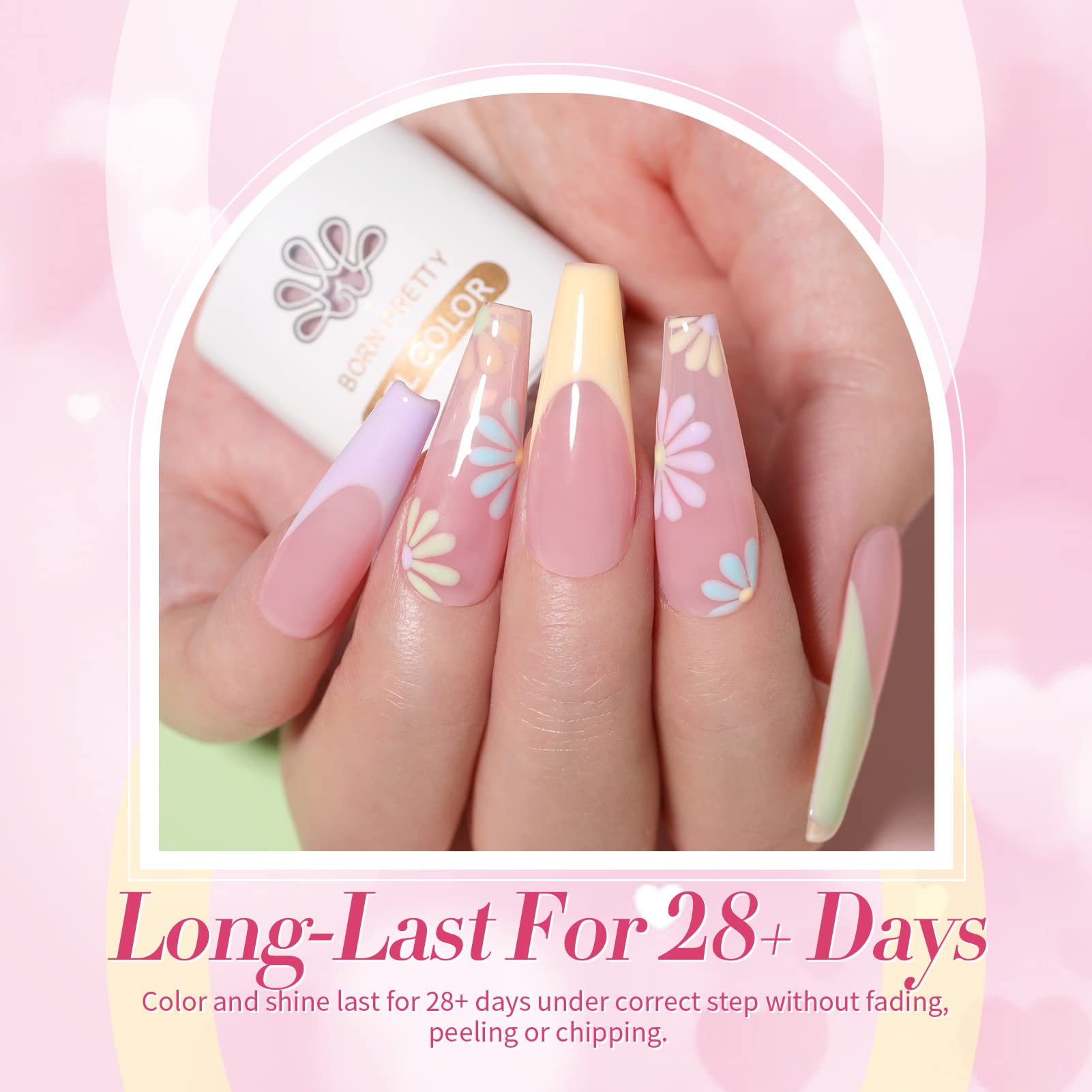 Born Pretty swatch lineup on white background, shows true pastel shades for color choice