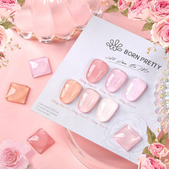 Born Pretty swatches on clear nail tips showing translucent layering options