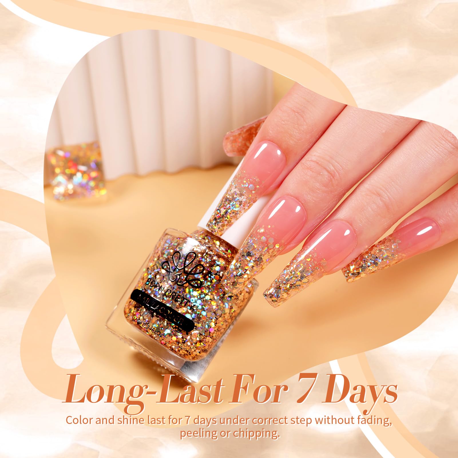 Born Pretty swatch on nails highlighting holographic sparkle and wearable glamour benefit