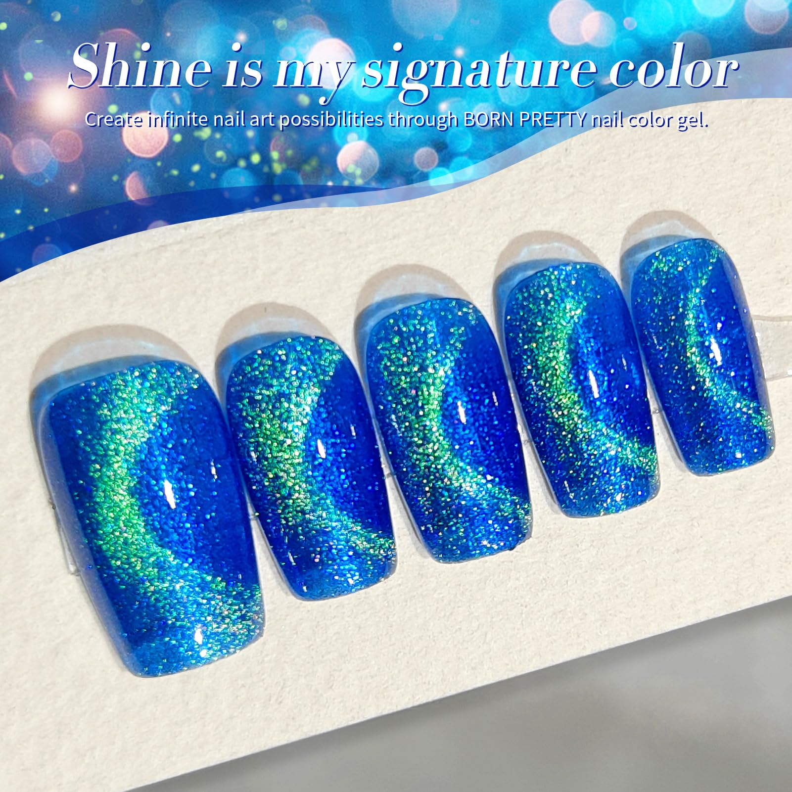 BORN PRETTY swatch strip set displaying range and glitter intensity benefit